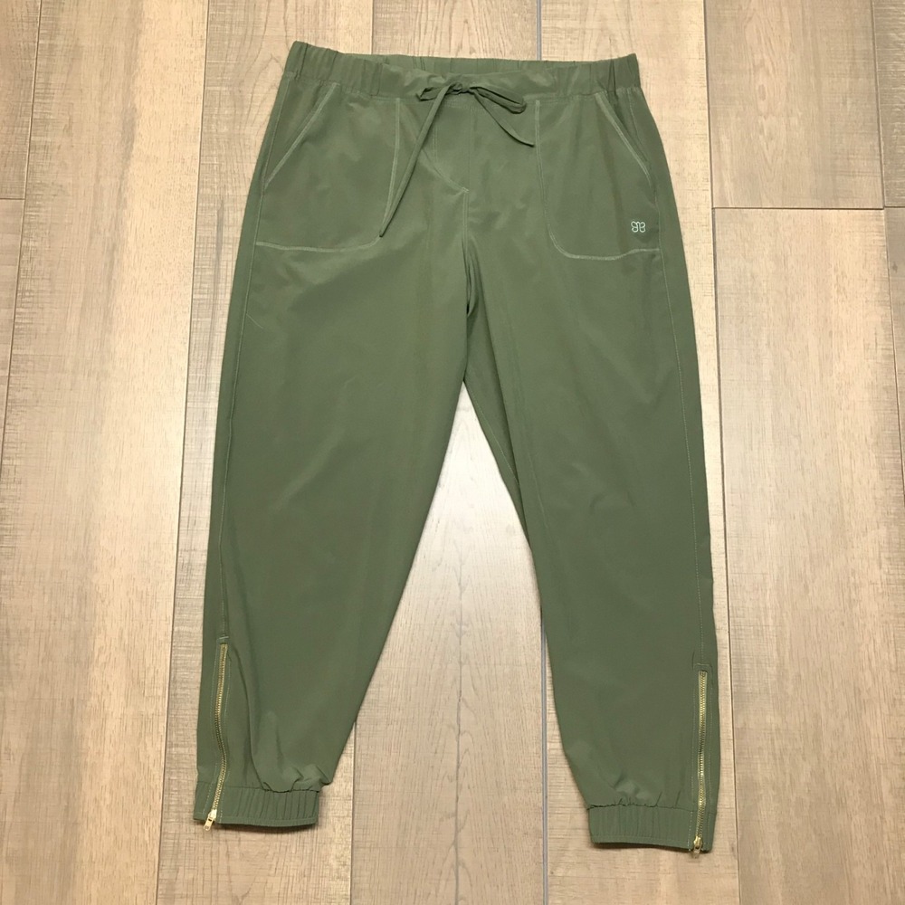 Albion Jetsetter Joggers Pants Womens Size PM Medium Green Ankle Zip Travel